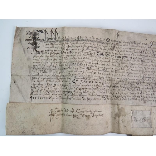 14 - An Elizabethan document hand written on vellum and bearing the wax Great Seal of Queen Elizabeth I, ... 