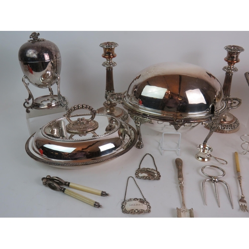 141 - A selection of good quality silver plated table ware, mainly late 19th Century, including two servin... 