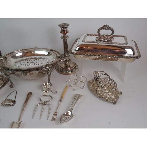 141 - A selection of good quality silver plated table ware, mainly late 19th Century, including two servin... 