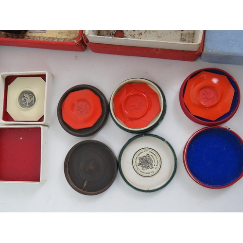 164 - Two sealing wax sets with various seals including one Agate plus three sets of antique brass postage... 