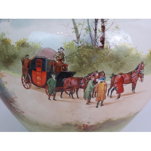 166 - A large Royal Doulton jardiniere decorated with 19th Century coaching scenes, circa 1920's. Height: ... 