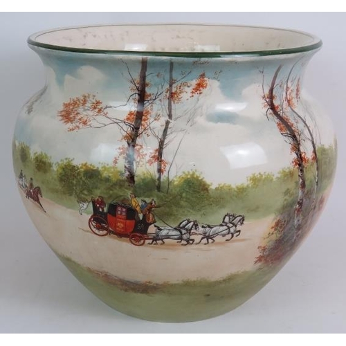 166 - A large Royal Doulton jardiniere decorated with 19th Century coaching scenes, circa 1920's. Height: ... 