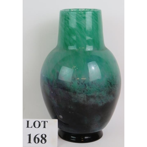 168 - A large Scottish Monart style glass vase c1930's of bulbous form with mottled green graduating to bl... 