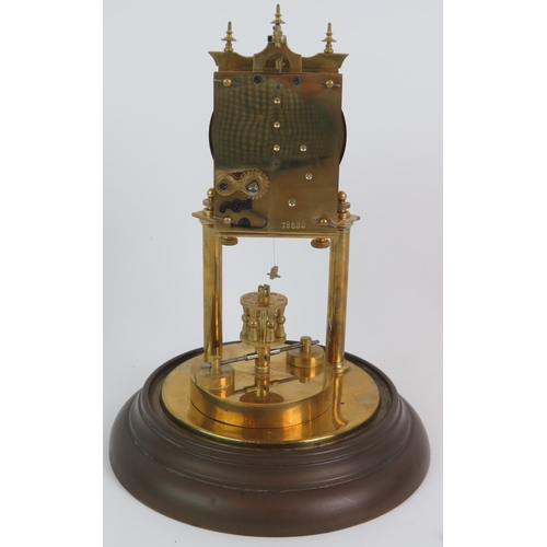 169 - A good quality brass 400 day anniversary clock under glass dome stamped number 79680. Height 28cm. C... 