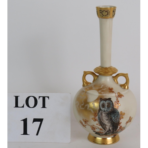 17 - A 19th Century Royal Worcester porcelain vase decorated with a moonlit owl, attributed to Charles Ba... 