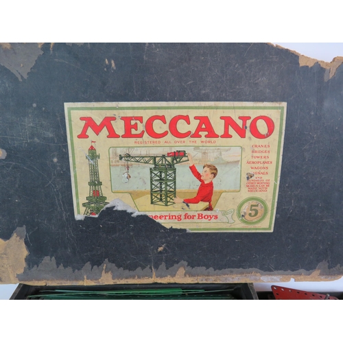 188 - An early Meccano No 5 engineering set with box plus a Meccano No 6 electric motor, C1920. (2). Condi... 