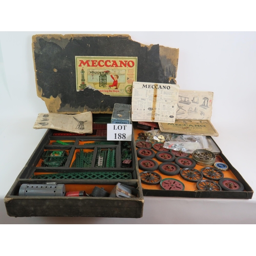 188 - An early Meccano No 5 engineering set with box plus a Meccano No 6 electric motor, C1920. (2). Condi... 