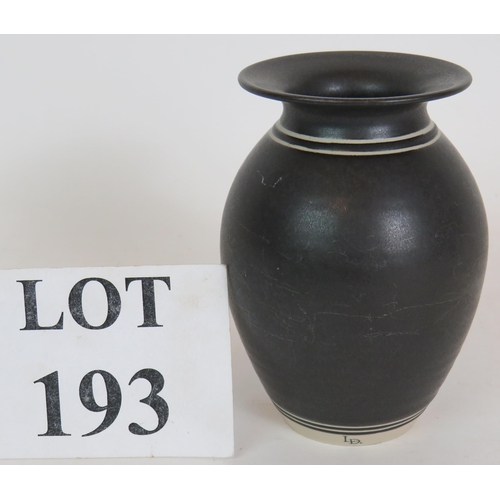 193 - English studio pottery vase in monochrome tones by Louise Darby pottery, Alcester. Height 12.5cm. Co... 