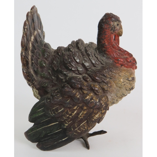 20 - A Franz Bergman cold painted bronze figure of a turkey, c.  1900, signed on tail. Height 10cm. Condi... 