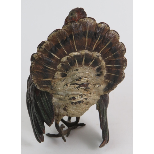 20 - A Franz Bergman cold painted bronze figure of a turkey, c.  1900, signed on tail. Height 10cm. Condi... 