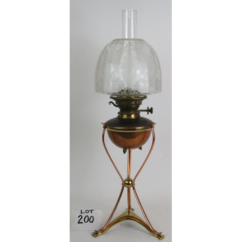 200 - An antique brass and copper Arts and Crafts oil lamp in the style of W.A.S. Benson with Messenger No... 