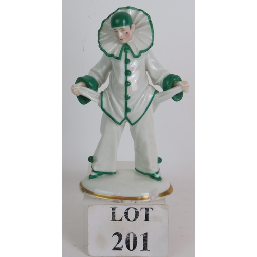 201 - An Art Deco Sitzendorf porcelain figure of a penniless clown, signed Siegel. Height 22cm.
Condition ... 