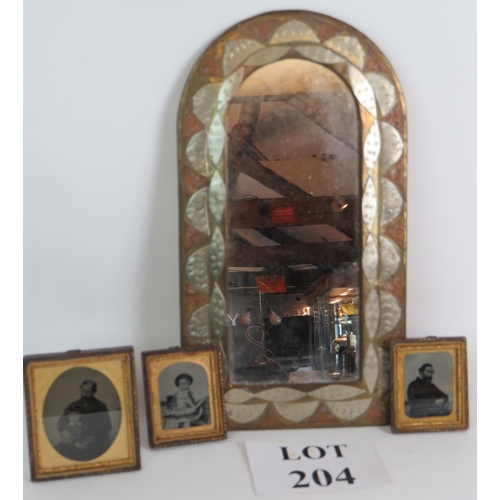 204 - Three 19th Century gilt and leather framed ambrotype photographs and a 20th Century copper and brass... 