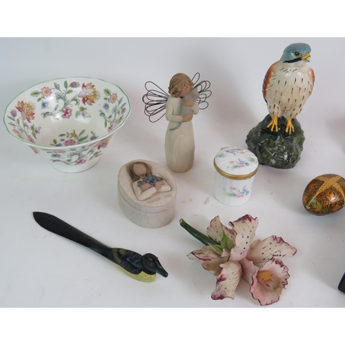 213 - A Royal Doulton Whyte and Mackay Kestrel, Russian painted egg shaped box, Capodimonte orchid, Murano... 