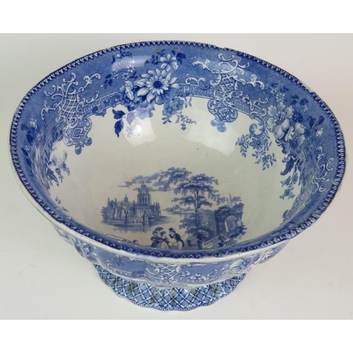 219 - A large blue and white transfer printed Victorian pedestal bowl (26cm diameter) and a similar blue a... 