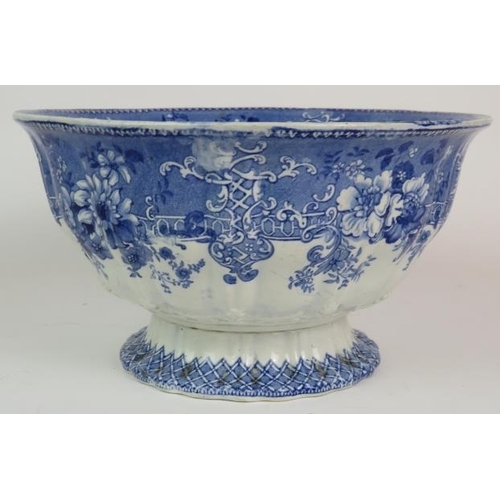 219 - A large blue and white transfer printed Victorian pedestal bowl (26cm diameter) and a similar blue a... 