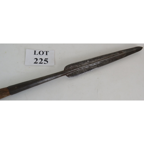 225 - An antique steel headed spear possibly European on oak or hickory shaft, head 33cm long, overall len... 