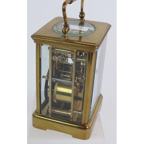 23 - A good quality brass cased French striking carriage clock with key, stamped R & Co Paris No 124, ove... 