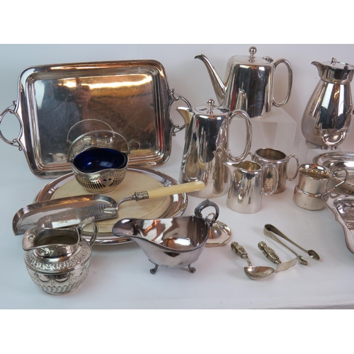 240 - A large quantity of mainly antique silver plated wares including a four piece tea set, breadboard, s... 