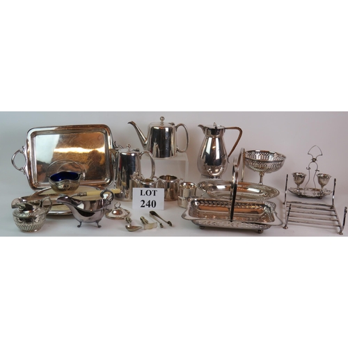 240 - A large quantity of mainly antique silver plated wares including a four piece tea set, breadboard, s... 