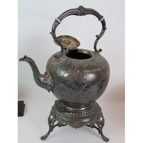 241 - A large 19th Century Britannia metal spirit kettle, a footed copper bowl and an Art Deco Bakelite S&... 