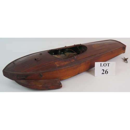 26 - A vintage model Riva style speed boat with open engine compartment. Circa 1940s/50s. Planked body wi... 