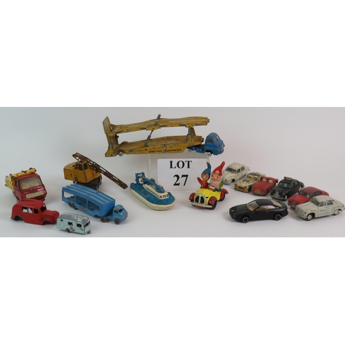 27 - A collection of mainly Corgi and Dinky toy cars including two transporters, a hovercraft and Noddy c... 