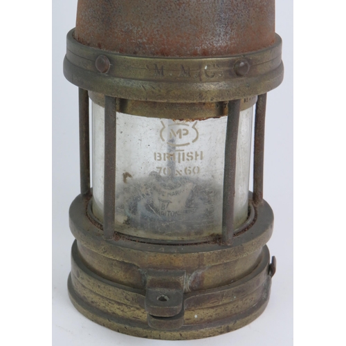 31 - A W.E.Teale & Co Ltd No 6 miner's lamp stamped MMC 244, steel and brass construction, height 28cm pl... 