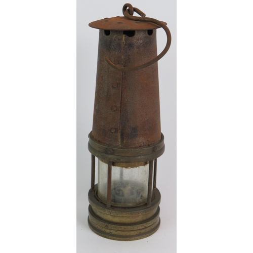 31 - A W.E.Teale & Co Ltd No 6 miner's lamp stamped MMC 244, steel and brass construction, height 28cm pl... 