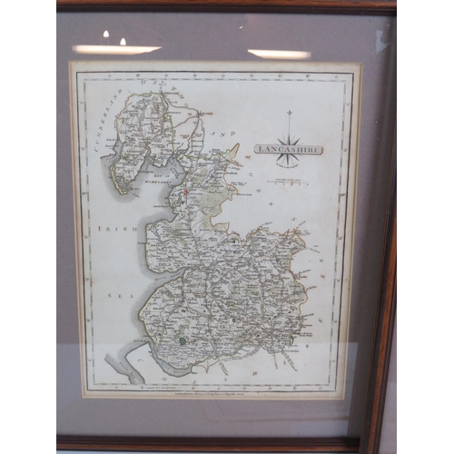 34 - Two framed maps of Lancashire one by Thomas Kitchin circa 1780 plus an unframed map of Staffordshire... 