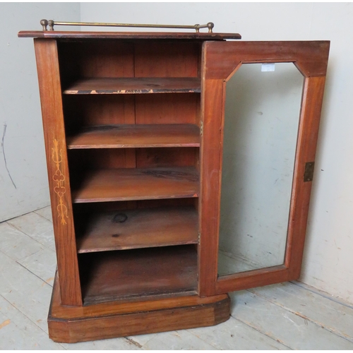 730 - A Victorian walnut marquetry inlaid side cabinet, with brass gallery rails and glazed door opening o... 