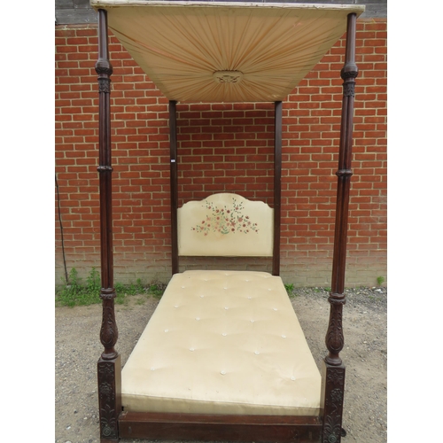 737 - A Victorian mahogany four poster single bed with carved & fluted uprights.
206cm high x 116cm wide x... 