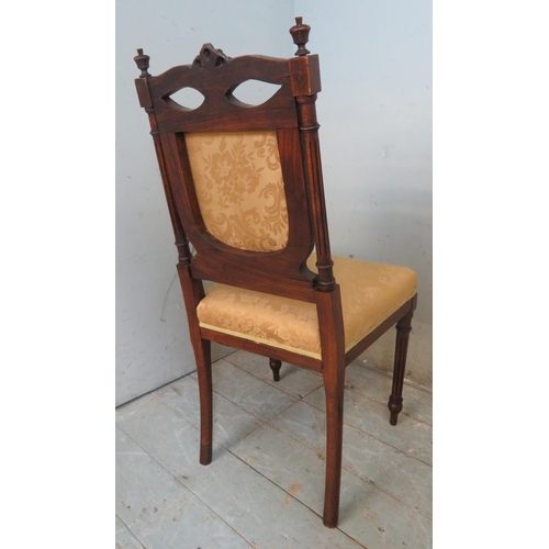 741 - A vintage French oak occasional chair, the pierced cornice carved with swags & bows, with turned woo... 