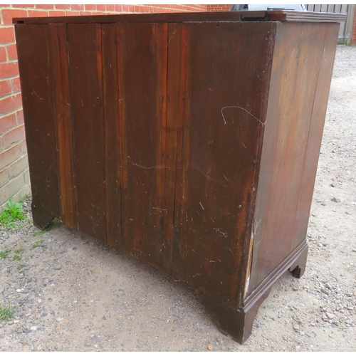 743 - A Georgian mahogany bow fronted chest of two short over two long cock beaded drawers fitted with pre... 