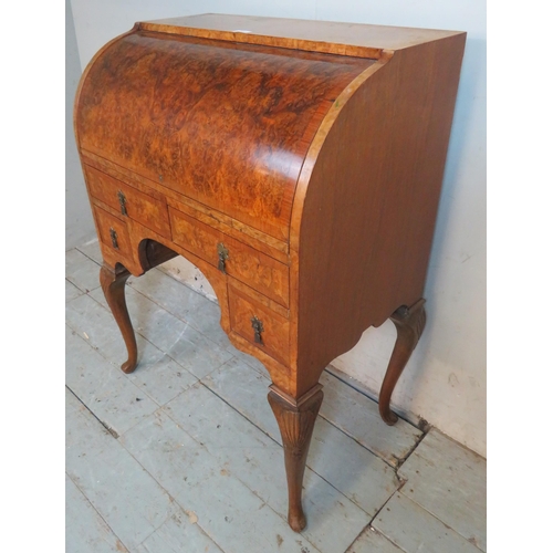 777 - An Edwardian Georgian revival burr walnut crossbanded cylinder topped desk with fitted interior & sa... 