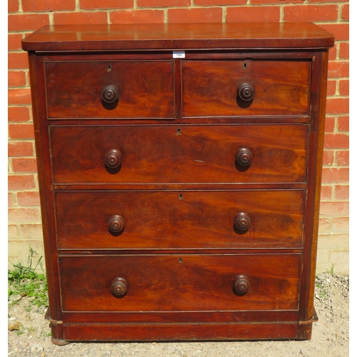 780 - A Victorian flame mahogany straight front chest of two short over three long drawers, fitted with tu... 