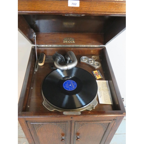 782 - A 1920's oak cased freestanding Decca Salon Model 70 gramophone with Garrard No 11b motor and large ... 