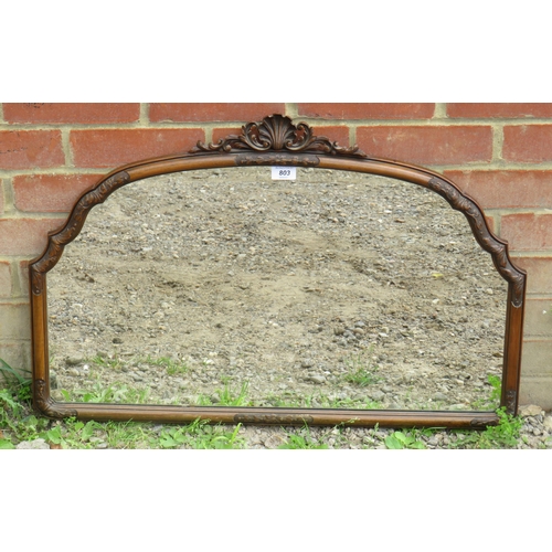 803 - A vintage mahogany framed over mantle mirror with carved & pierced shell cornice flanked by acanthus... 