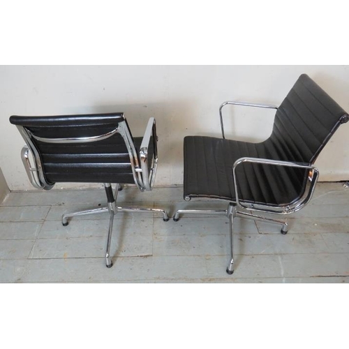 811 - A pair of Eames EA 108 style swivel offices chairs, with chromed frames & ergonomic  seats upholster... 