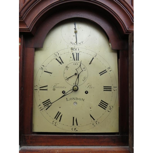 815 - A 19th century flame mahogany striking 8 day longcase clock by Thomas Pace of London, the silvered d... 