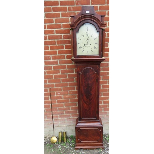 815 - A 19th century flame mahogany striking 8 day longcase clock by Thomas Pace of London, the silvered d... 