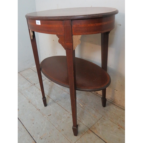 820 - An Edwardian mahogany inlaid and crossbanded mahogany centre table, raised on tapering square suppor... 