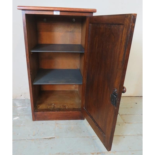 826 - An early 20th century oak pot cupboard with green vinyl insert to top and two internal fitted shelve... 