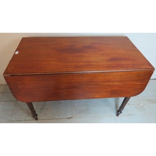 829 - A 19th Century mahogany drop leaf Pembroke table with a single drawer to one end over turned legs.
C... 