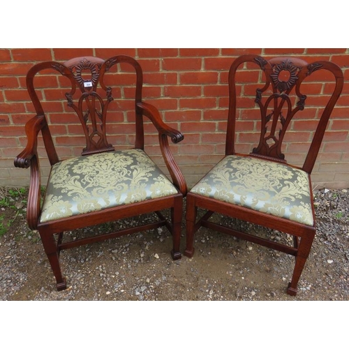 830 - A set of six (5 + 1) fine Victorian mahogany dining chair with acanthus carved & pierced back splats... 