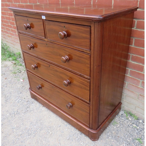 834 - A Victorian mahogany straight front chest of two short over three long graduated cock beaded oak lin... 