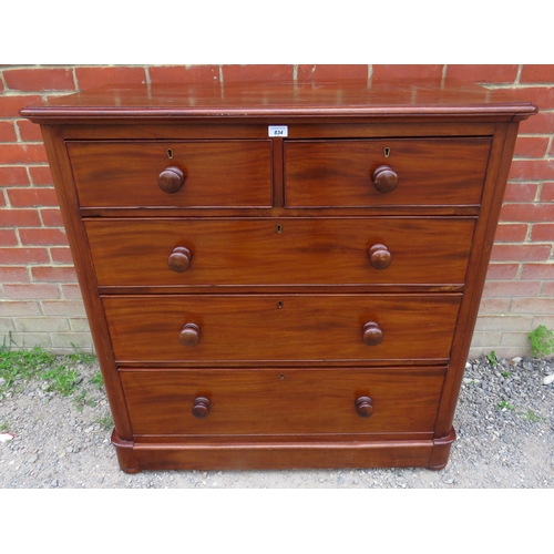 834 - A Victorian mahogany straight front chest of two short over three long graduated cock beaded oak lin... 