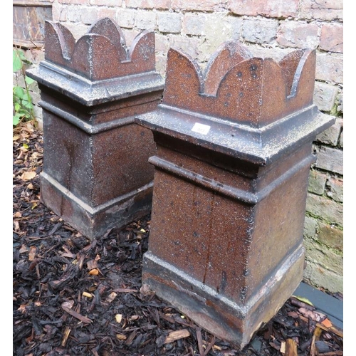 847 - A pair of antique stoneware castellated chimney pots/planters, possibly by Royal Doulton, with a cha... 