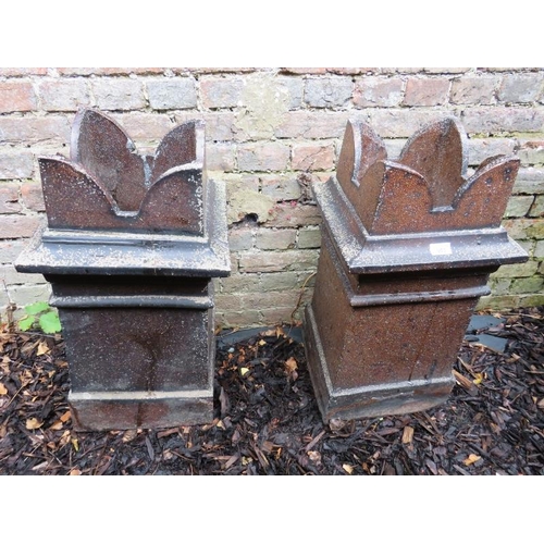 847 - A pair of antique stoneware castellated chimney pots/planters, possibly by Royal Doulton, with a cha... 