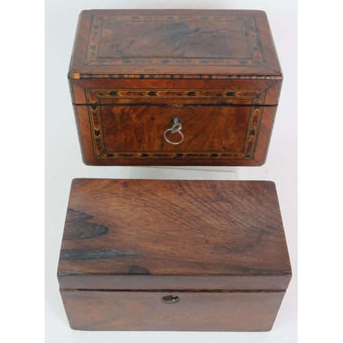 41 - An inlaid Victorian glove box, an inlaid Georgian tea caddy and an early 19th Century oak tea caddy.... 